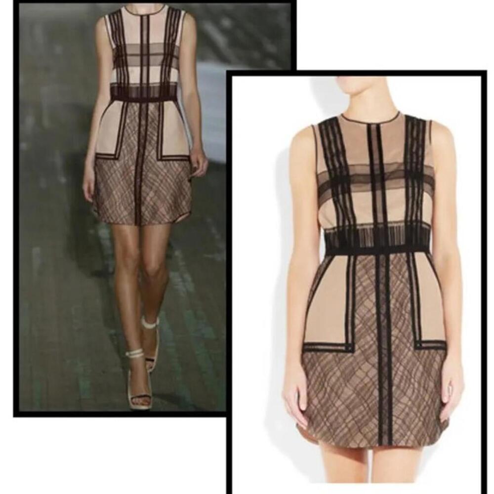 3.1 PHILLIP LIM Black and Nude Silk-Blend Organza and Lace Dress US 4 $895 #AA